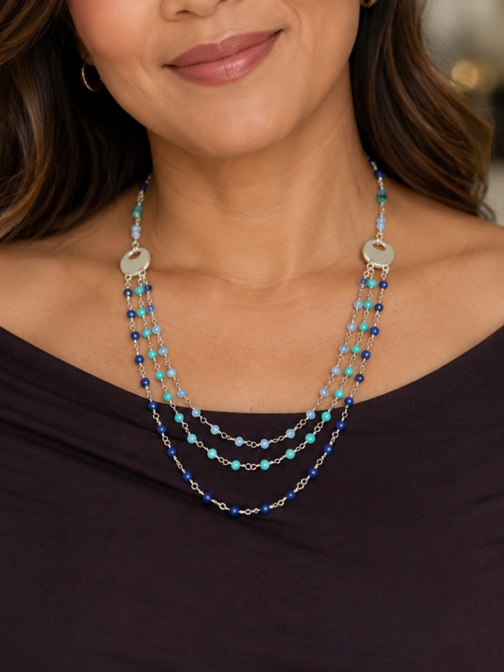 Layered Blue Lapis, Quartz, Blue Aquamarine Necklace
